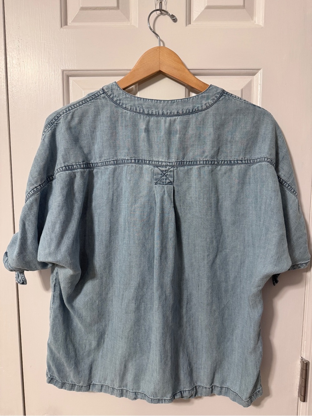 Trina Turk Light Denim Button-Front V-Neck Top - Picture 4 of 4